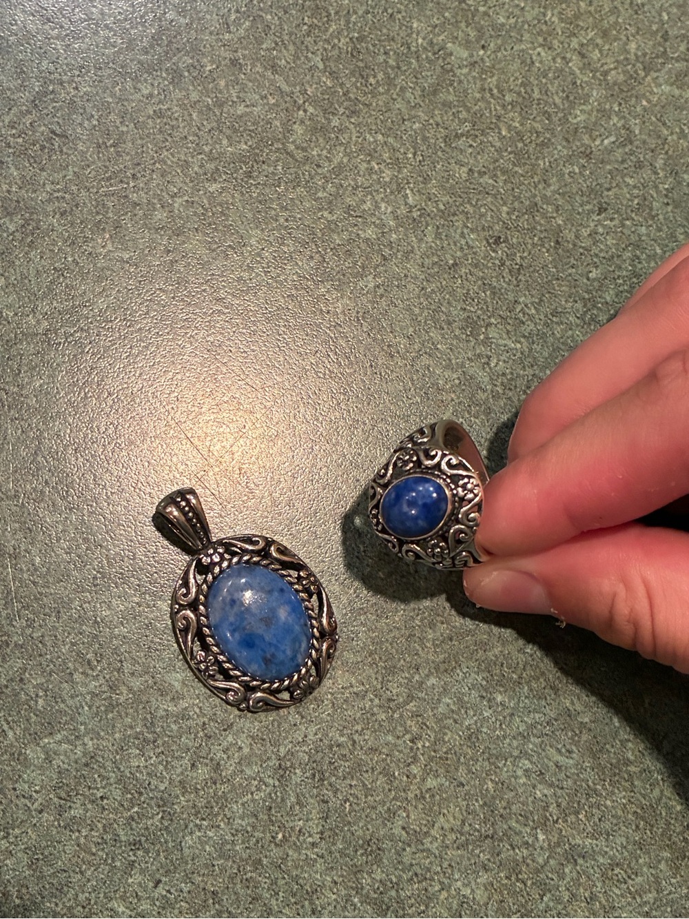 Sterling Silver Lapis Lazuli Pendant and Ring Set